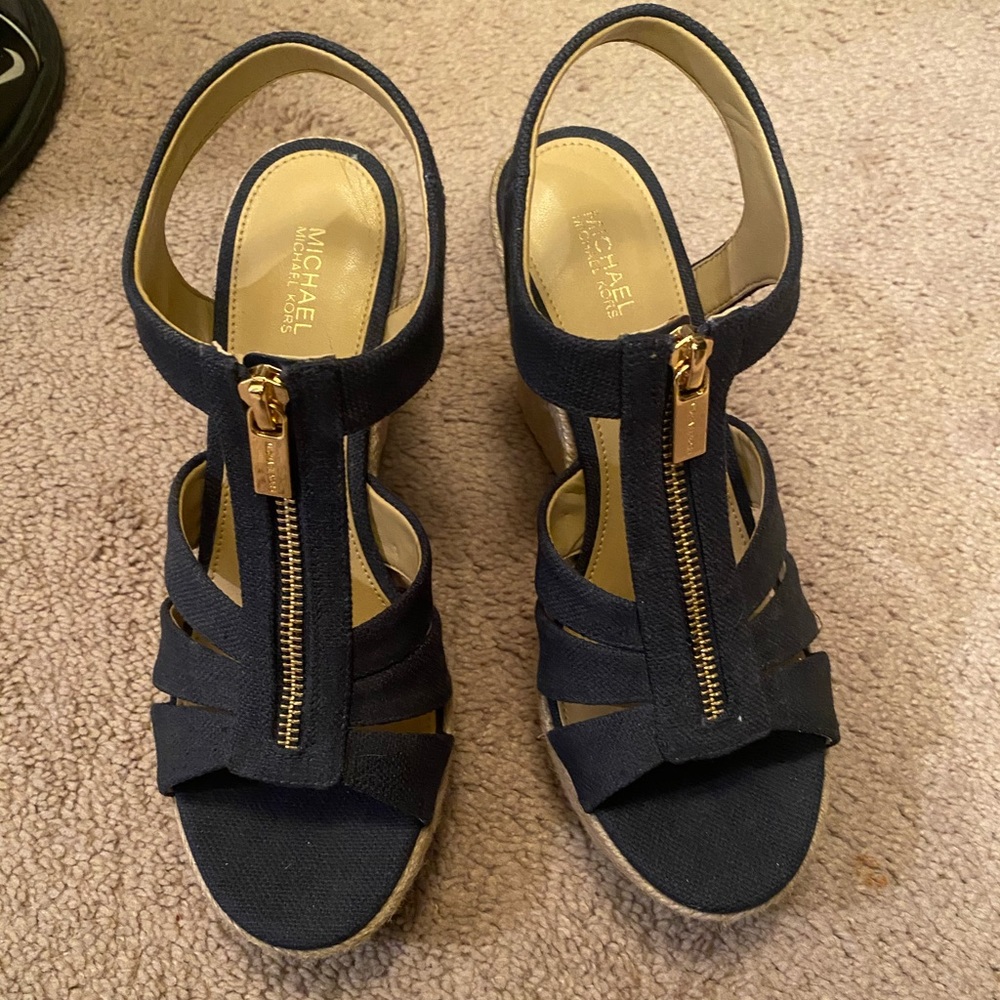 Michale Kors wedges. Size 8. Canvas. Navy blue.